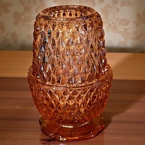 Indiana Glass Vintage Pink Selenium UV Reactive Diamond Point Fairy Lamp MINT!